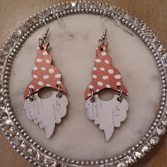 Red & White Santa Gnome Holiday Christmas Dangle Drop Earrings - Picture 2 of 8